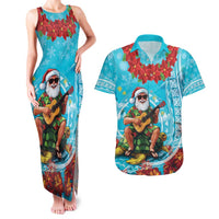 Hawaii Christmas Couples Matching Tank Maxi Dress and Hawaiian Shirt Mele Kalikimaka Poinsettia Lei Polynesian - Blue LT14 Blue - Polynesian Pride