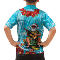 Hawaii Christmas Family Matching Long Sleeve Bodycon Dress and Hawaiian Shirt Mele Kalikimaka Poinsettia Lei Polynesian - Blue LT14 - Polynesian Pride