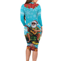 Hawaii Christmas Family Matching Long Sleeve Bodycon Dress and Hawaiian Shirt Mele Kalikimaka Poinsettia Lei Polynesian - Blue LT14 - Polynesian Pride