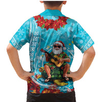Hawaii Christmas Family Matching Mermaid Dress and Hawaiian Shirt Mele Kalikimaka Poinsettia Lei Polynesian - Blue LT14 - Polynesian Pride