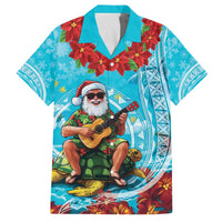 Hawaii Christmas Family Matching Off The Shoulder Long Sleeve Dress and Hawaiian Shirt Mele Kalikimaka Poinsettia Lei Polynesian - Blue LT14 Dad's Shirt - Short Sleeve Blue - Polynesian Pride