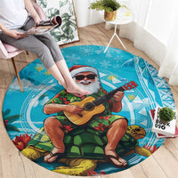 Hawaii Christmas Round Carpet Mele Kalikimaka Poinsettia Lei Polynesian - Blue