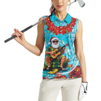 Hawaii Christmas Women Sleeveless Polo Shirt Mele Kalikimaka Poinsettia Lei Polynesian - Blue LT14 - Polynesian Pride