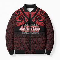 Personalised Keep Maori Wards New Zealand Bomber Puffer Jacket Stronger Together Aotearoa Taniko - Polynesian Pride
