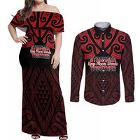Personalised Keep Maori Wards New Zealand Couples Matching Off Shoulder Maxi Dress and Long Sleeve Button Shirt Stronger Together Aotearoa Taniko - Polynesian Pride
