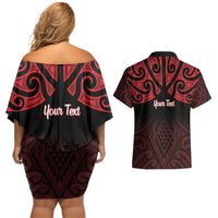 Personalised Keep Maori Wards New Zealand Couples Matching Off Shoulder Short Dress and Hawaiian Shirt Stronger Together Aotearoa Taniko - Polynesian Pride