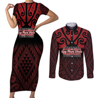 Personalised Keep Maori Wards New Zealand Couples Matching Short Sleeve Bodycon Dress and Long Sleeve Button Shirt Stronger Together Aotearoa Taniko - Polynesian Pride