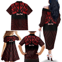 Personalised Keep Maori Wards New Zealand Family Matching Off The Shoulder Long Sleeve Dress and Hawaiian Shirt Stronger Together Aotearoa Taniko LT14 - Polynesian Pride