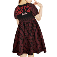 Personalised Keep Maori Wards New Zealand Kid Short Sleeve Dress Stronger Together Aotearoa Taniko - Polynesian Pride