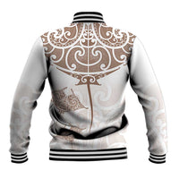 New Zealand Manta Ray Tattoo Baseball Jacket Aotearoa Maori Haehae Beige - Polynesian Pride