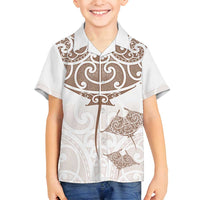 New Zealand Manta Ray Tattoo Family Matching Long Sleeve Bodycon Dress and Hawaiian Shirt Aotearoa Maori Haehae Beige LT14 Son's Shirt White - Polynesian Pride