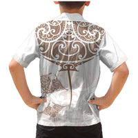 New Zealand Manta Ray Tattoo Family Matching Mermaid Dress and Hawaiian Shirt Aotearoa Maori Haehae Beige LT14 - Polynesian Pride
