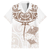 New Zealand Manta Ray Tattoo Family Matching Off The Shoulder Long Sleeve Dress and Hawaiian Shirt Aotearoa Maori Haehae Beige LT14 Dad's Shirt - Short Sleeve White - Polynesian Pride