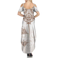New Zealand Manta Ray Tattoo Family Matching Summer Maxi Dress and Hawaiian Shirt Aotearoa Maori Haehae Beige LT14 - Polynesian Pride
