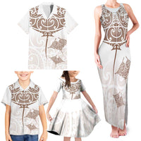 New Zealand Manta Ray Tattoo Family Matching Tank Maxi Dress and Hawaiian Shirt Aotearoa Maori Haehae Beige LT14 - Polynesian Pride