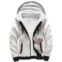 New Zealand Manta Ray Tattoo Sherpa Hoodie Aotearoa Maori Haehae Beige - Polynesian Pride