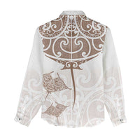 New Zealand Manta Ray Tattoo Women Casual Shirt Aotearoa Maori Haehae Beige LT14 - Polynesian Pride
