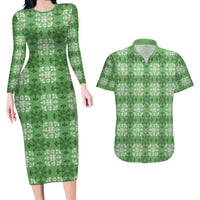 Green Hawaiian Quilt Couples Matching Long Sleeve Bodycon Dress and Hawaiian Shirt Hawaii Pineapple Monstera Palaka Motifs LT14 Green - Polynesian Pride