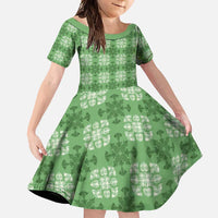 Green Hawaiian Quilt Family Matching Long Sleeve Bodycon Dress and Hawaiian Shirt Hawaii Pineapple Monstera Palaka Motifs LT14 Daughter's Dress Green - Polynesian Pride