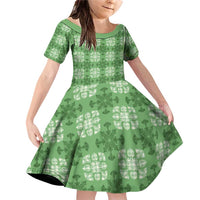 Green Hawaiian Quilt Family Matching Off Shoulder Short Dress and Hawaiian Shirt Hawaii Pineapple Monstera Palaka Motifs LT14 Daughter's Dress Green - Polynesian Pride