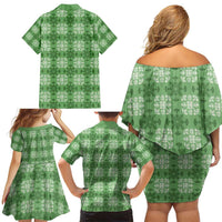 Green Hawaiian Quilt Family Matching Off Shoulder Short Dress and Hawaiian Shirt Hawaii Pineapple Monstera Palaka Motifs LT14 - Polynesian Pride