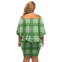 Green Hawaiian Quilt Family Matching Off Shoulder Short Dress and Hawaiian Shirt Hawaii Pineapple Monstera Palaka Motifs LT14 - Polynesian Pride