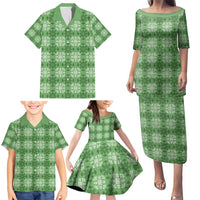 Green Hawaiian Quilt Family Matching Puletasi and Hawaiian Shirt Hawaii Pineapple Monstera Palaka Motifs LT14 - Polynesian Pride