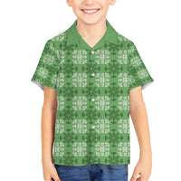Green Hawaiian Quilt Family Matching Summer Maxi Dress and Hawaiian Shirt Hawaii Pineapple Monstera Palaka Motifs LT14 Son's Shirt Green - Polynesian Pride