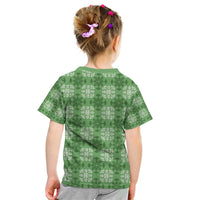 Green Hawaiian Quilt Kid T Shirt Hawaii Pineapple Monstera Palaka Motifs - Polynesian Pride