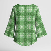 Green Hawaiian Quilt Kimono Sleeve Blouse Hawaii Pineapple Monstera Palaka Motifs - Polynesian Pride