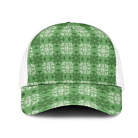 Green Hawaiian Quilt Mesh Trucker Cap Hawaii Pineapple Monstera Palaka Motifs LT14 One Size White Green - Polynesian Pride