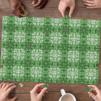 Green Hawaiian Quilt Puzzle Hawaii Pineapple Monstera Palaka Motifs - Polynesian Pride