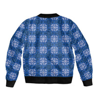 Royal Blue Hawaiian Quilt Bomber Jacket Hawaii Pineapple Monstera Palaka Motifs - Polynesian Pride