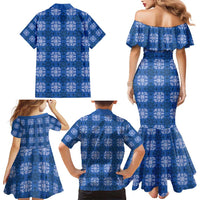 Royal Blue Hawaiian Quilt Family Matching Mermaid Dress and Hawaiian Shirt Hawaii Pineapple Monstera Palaka Motifs LT14 - Polynesian Pride