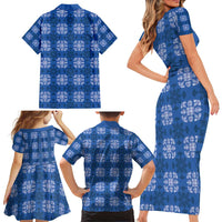 Royal Blue Hawaiian Quilt Family Matching Short Sleeve Bodycon Dress and Hawaiian Shirt Hawaii Pineapple Monstera Palaka Motifs LT14 - Polynesian Pride