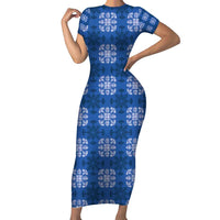 Royal Blue Hawaiian Quilt Family Matching Short Sleeve Bodycon Dress and Hawaiian Shirt Hawaii Pineapple Monstera Palaka Motifs LT14 Mom's Dress Royal Blue - Polynesian Pride