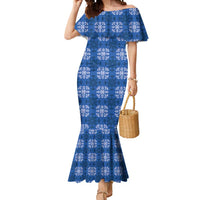 Royal Blue Hawaiian Quilt Mermaid Dress Hawaii Pineapple Monstera Palaka Motifs - Polynesian Pride