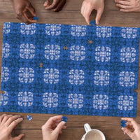 Royal Blue Hawaiian Quilt Puzzle Hawaii Pineapple Monstera Palaka Motifs LT14 - Polynesian Pride