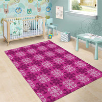 Pink Hawaiian Quilt Area Rug Hawaii Pineapple Monstera Palaka Motifs - Polynesian Pride