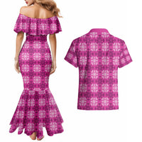 Pink Hawaiian Quilt Couples Matching Mermaid Dress and Hawaiian Shirt Hawaii Pineapple Monstera Palaka Motifs LT14 - Polynesian Pride