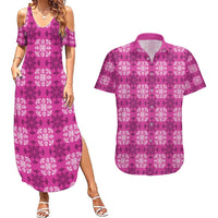 Pink Hawaiian Quilt Couples Matching Summer Maxi Dress and Hawaiian Shirt Hawaii Pineapple Monstera Palaka Motifs LT14 Pink - Polynesian Pride