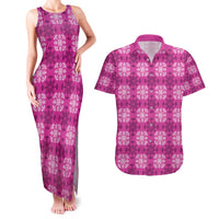 Pink Hawaiian Quilt Couples Matching Tank Maxi Dress and Hawaiian Shirt Hawaii Pineapple Monstera Palaka Motifs LT14 Pink - Polynesian Pride