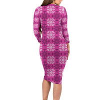 Pink Hawaiian Quilt Family Matching Long Sleeve Bodycon Dress and Hawaiian Shirt Hawaii Pineapple Monstera Palaka Motifs LT14 - Polynesian Pride