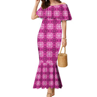 Pink Hawaiian Quilt Family Matching Mermaid Dress and Hawaiian Shirt Hawaii Pineapple Monstera Palaka Motifs LT14 Mom's Dress Pink - Polynesian Pride