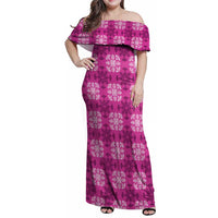 Pink Hawaiian Quilt Family Matching Off Shoulder Maxi Dress and Hawaiian Shirt Hawaii Pineapple Monstera Palaka Motifs LT14 Mom's Dress Pink - Polynesian Pride