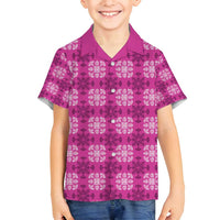Pink Hawaiian Quilt Family Matching Puletasi and Hawaiian Shirt Hawaii Pineapple Monstera Palaka Motifs LT14 Son's Shirt Pink - Polynesian Pride