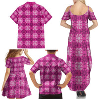 Pink Hawaiian Quilt Family Matching Summer Maxi Dress and Hawaiian Shirt Hawaii Pineapple Monstera Palaka Motifs LT14 - Polynesian Pride