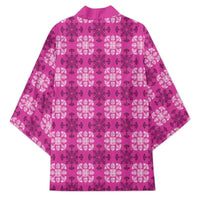 Pink Hawaiian Quilt Kimono Hawaii Pineapple Monstera Palaka Motifs - Polynesian Pride