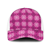 Pink Hawaiian Quilt Mesh Trucker Cap Hawaii Pineapple Monstera Palaka Motifs - Polynesian Pride