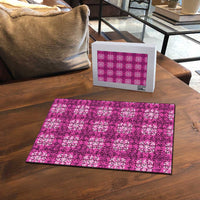 Pink Hawaiian Quilt Puzzle Hawaii Pineapple Monstera Palaka Motifs - Polynesian Pride
